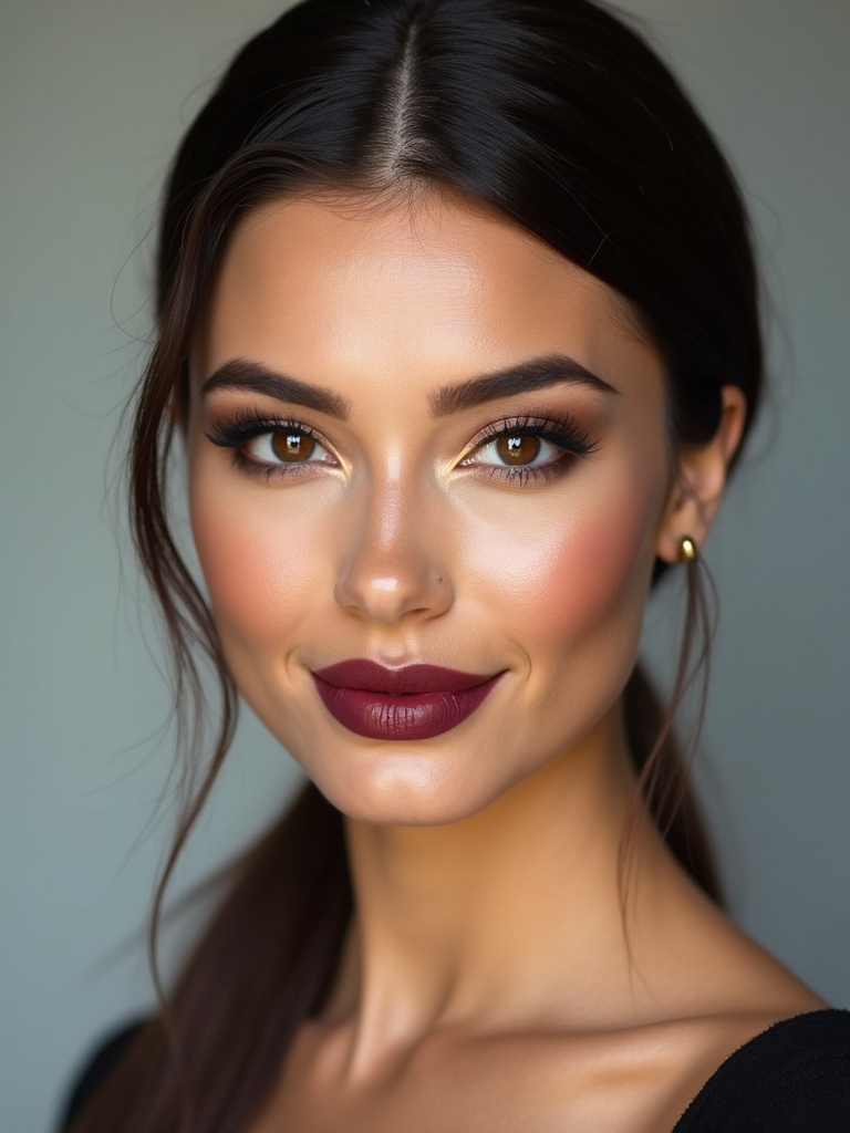 low sleek middle part ponytail