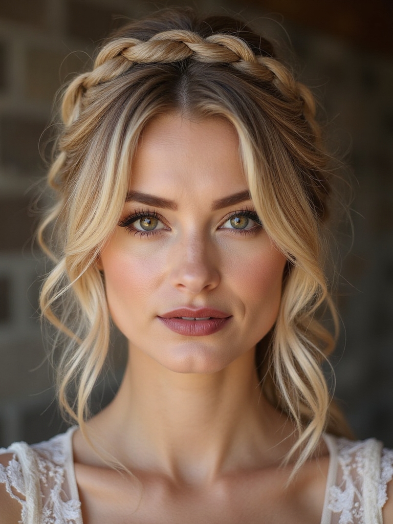 messy braided crown hairstyle