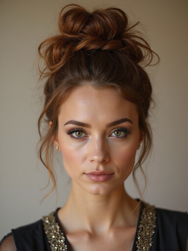messy high bun anchored