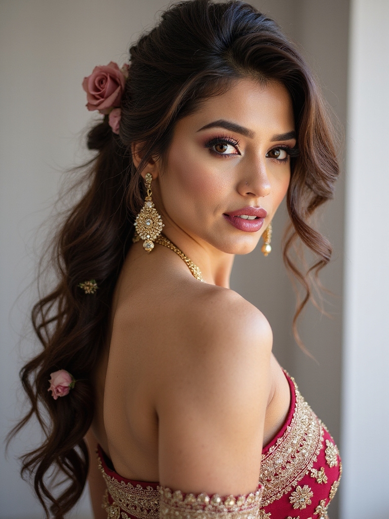 messy ponytail with flowers