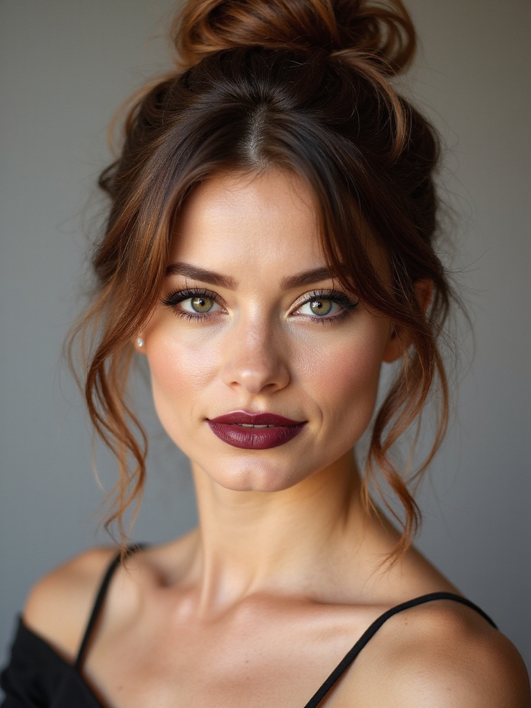 messy textured bun with tendrils