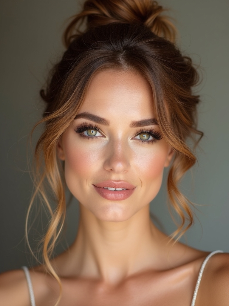 messy top knot with strands