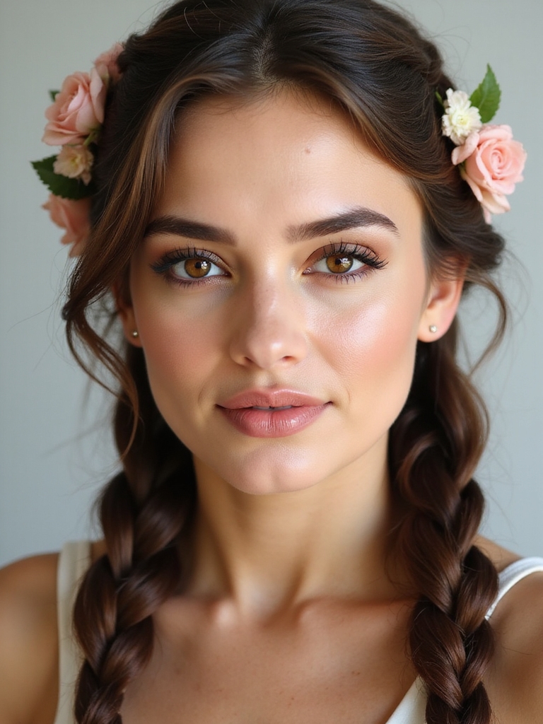 milkmaid braids with flowers