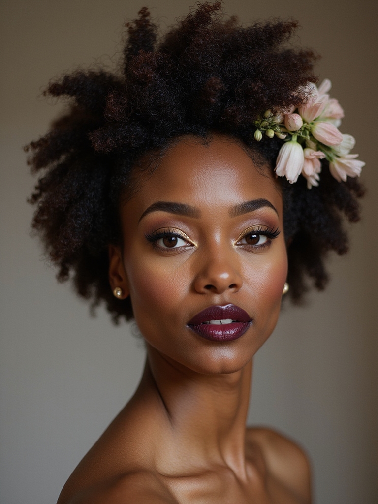 natural curls with flowers