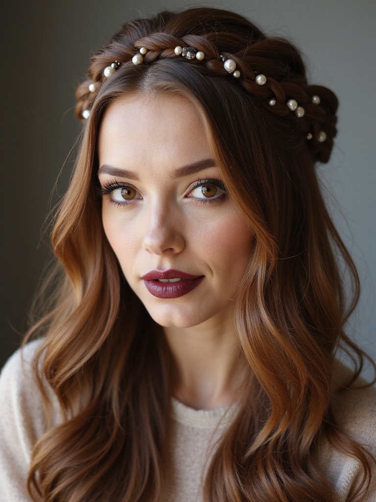 pearled milkmaid braid crown