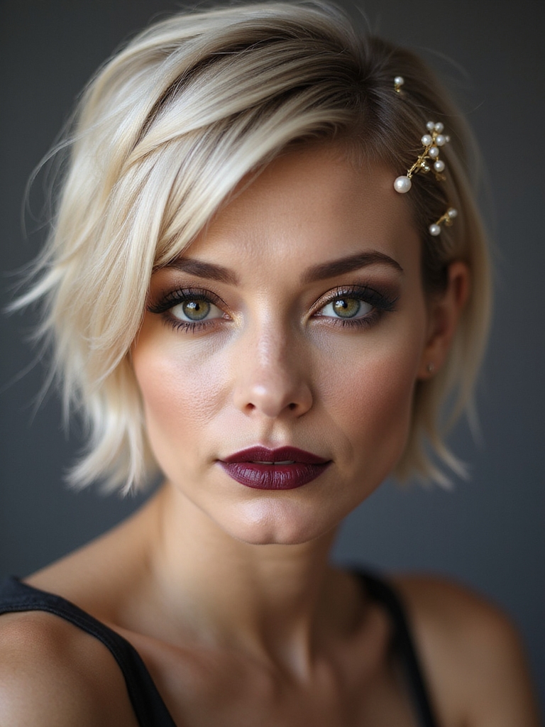 pixie adorned with delicate hairpins