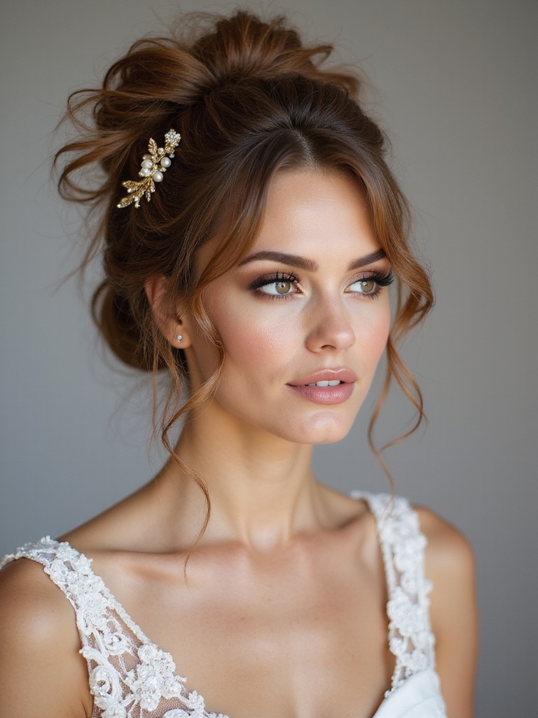 playful messy topknot hairstyle