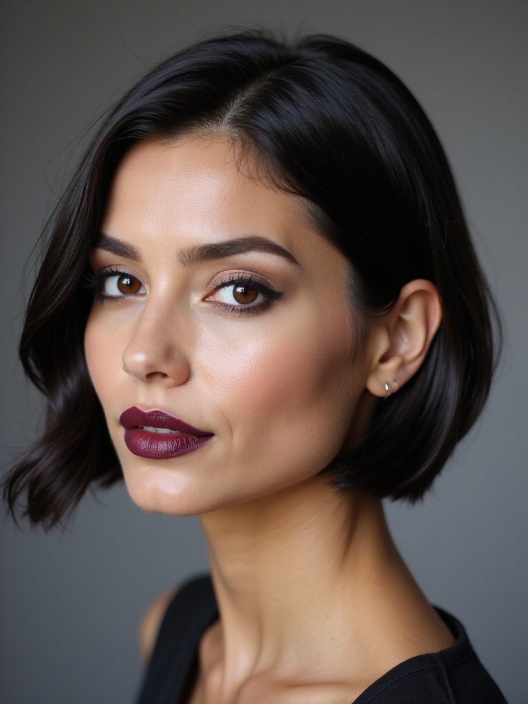 polished side part tucked bob