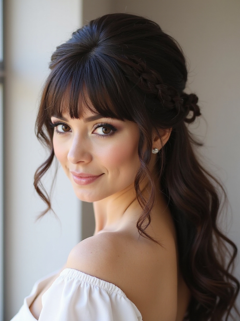 romantic braided updos with bangs