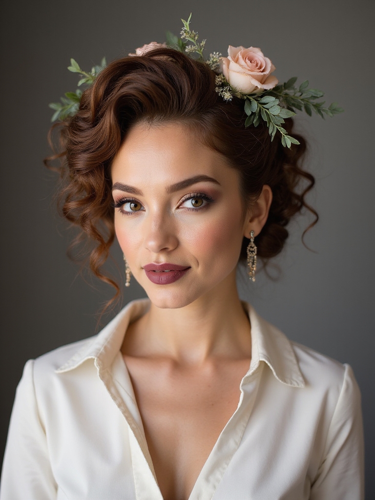 romantic floral curly updo
