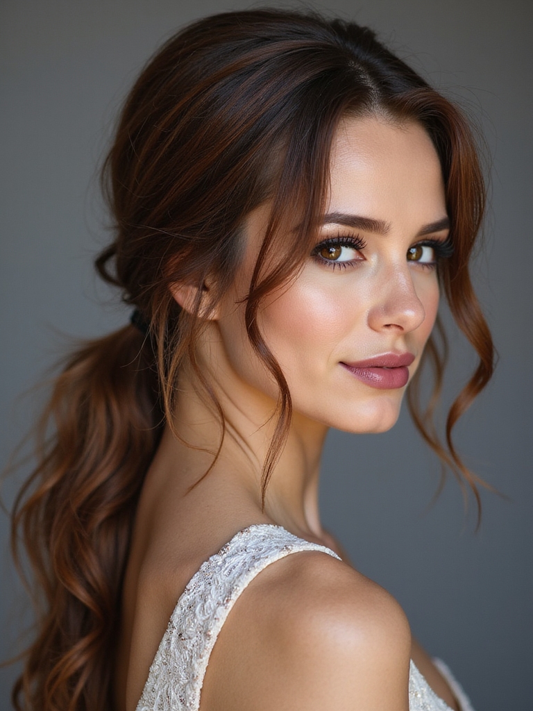 romantic low ponytail with tendrils