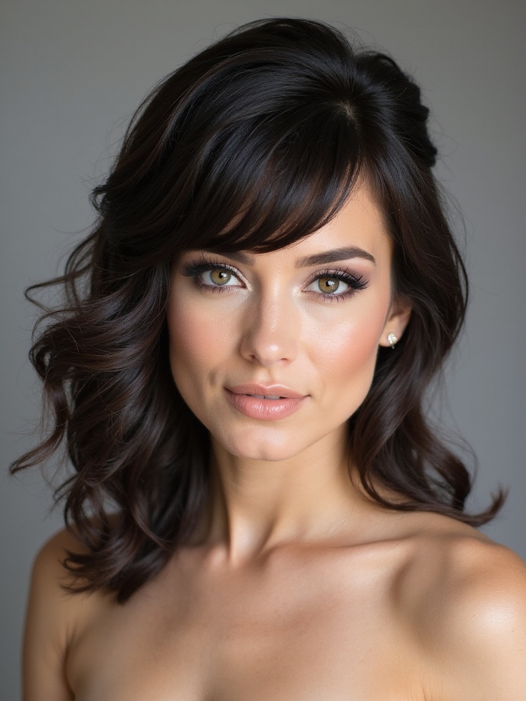 romantic side swept bridal bangs