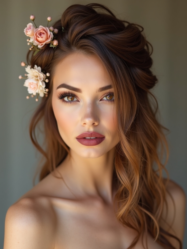romantic twisted half up blooms