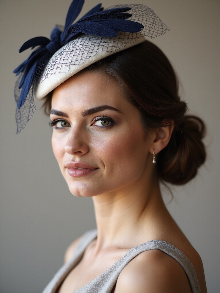 satin chignon with fascinator