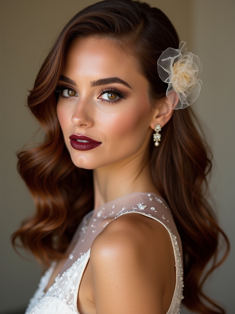 side swept soft veil framing