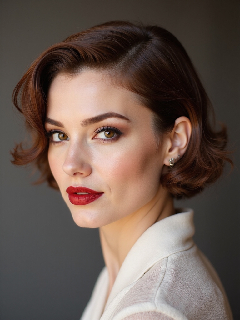 side swept vintage glam bob