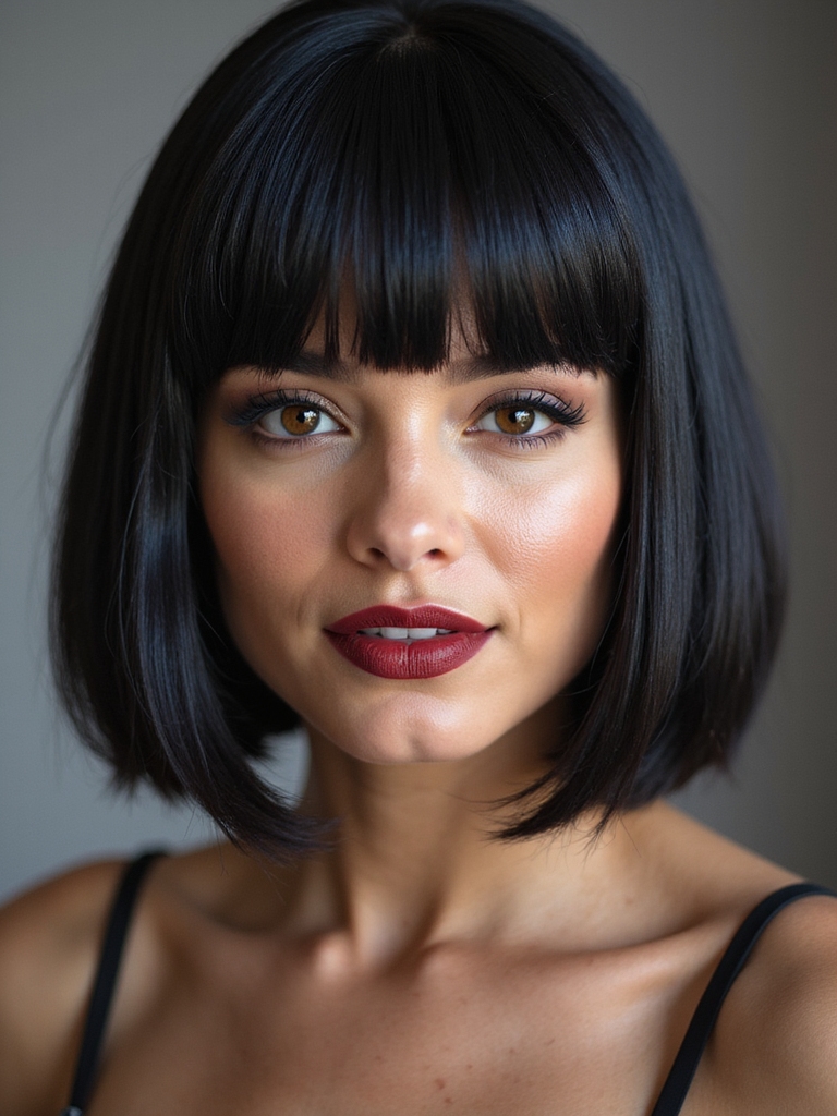 sleek blunt bob deep part