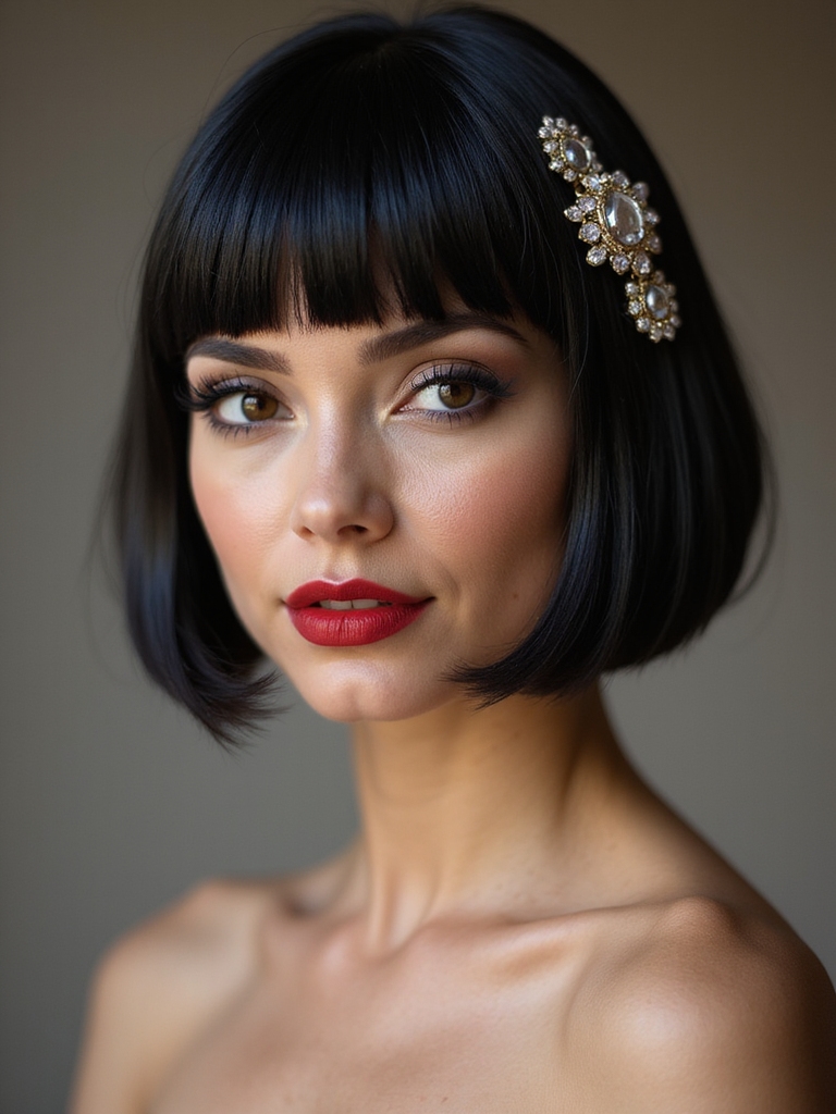sleek bob with glamour