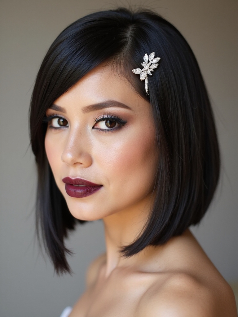 sleek bob with hairpin