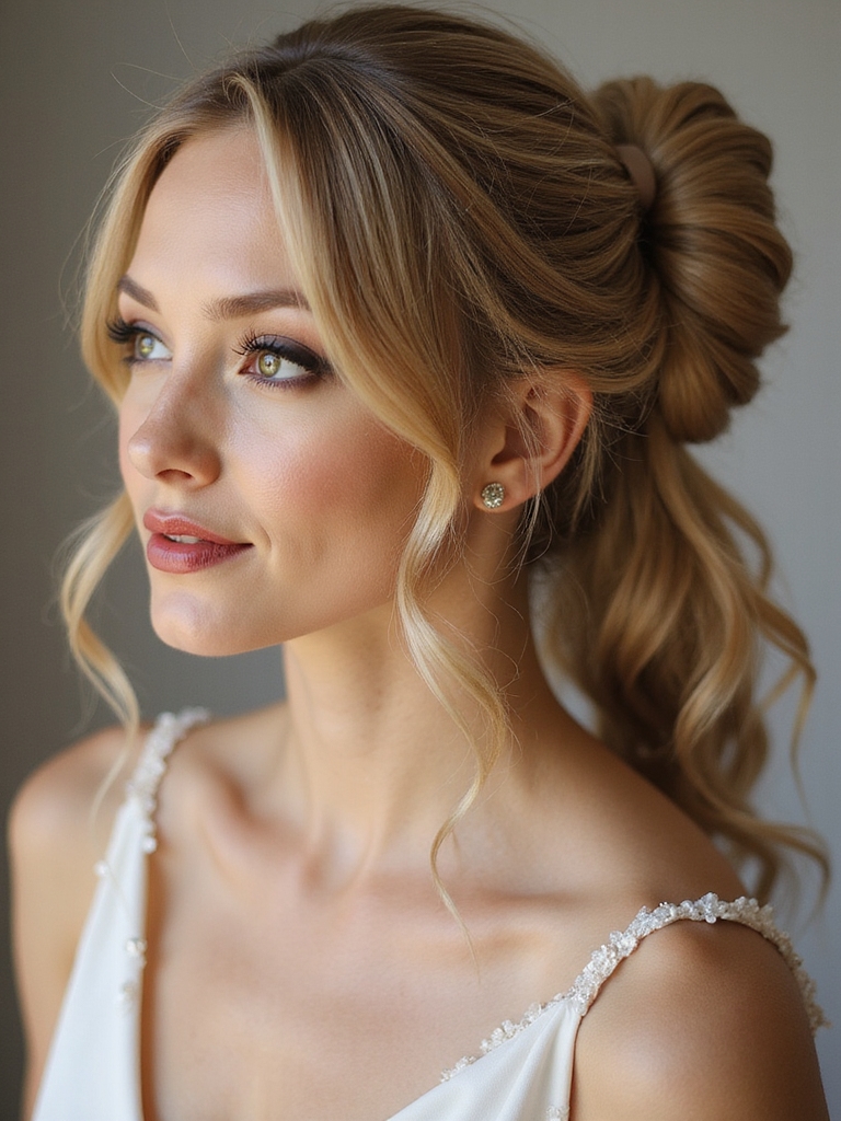 sleek bubble ponytail with ribbons