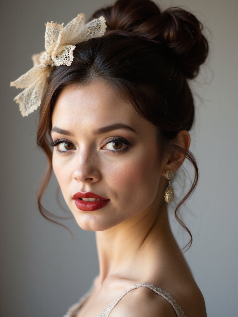 sleek bun vintage veil