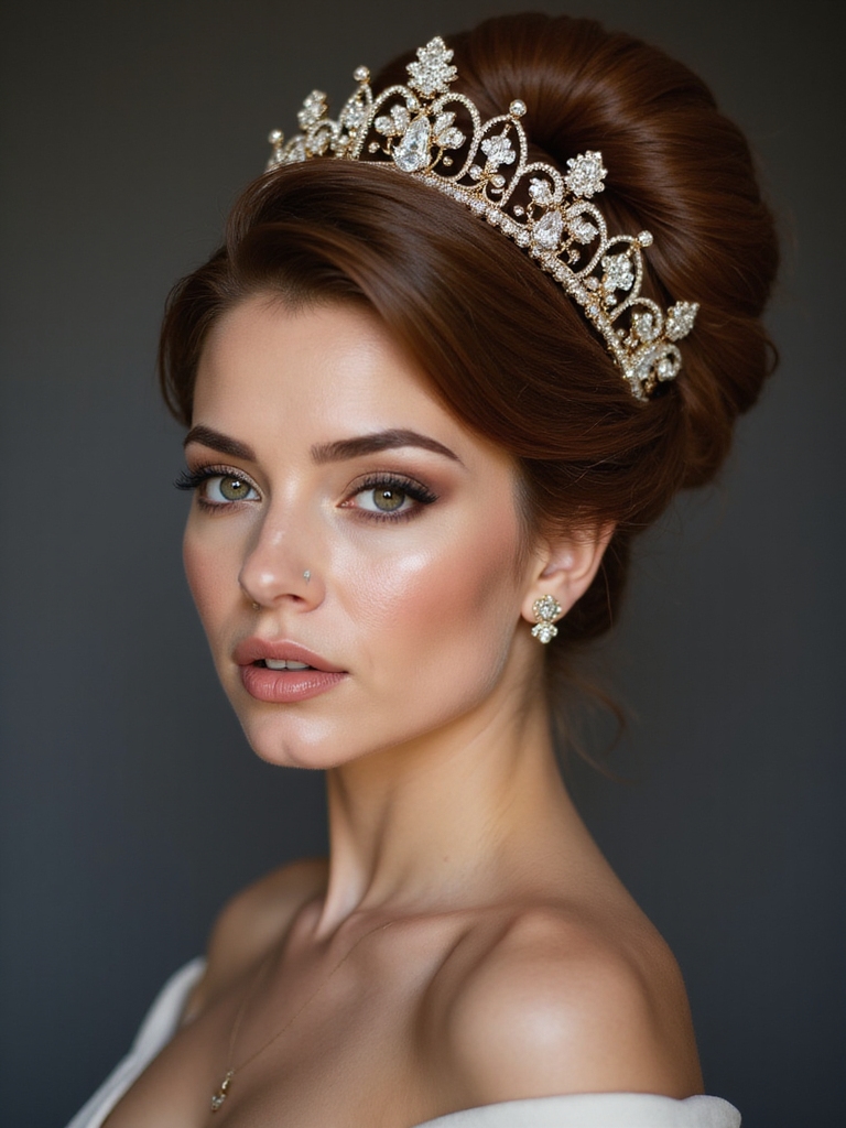 sleek bun with crown