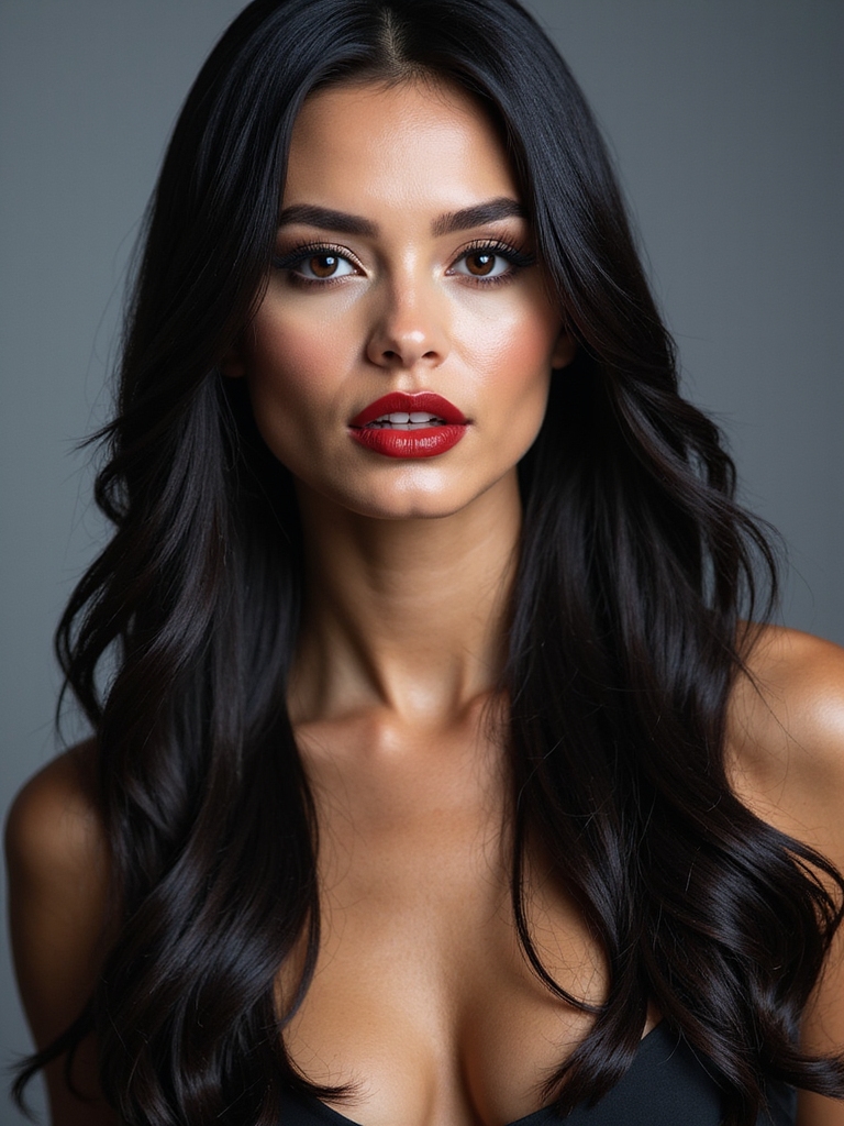 sleek center part straight hair