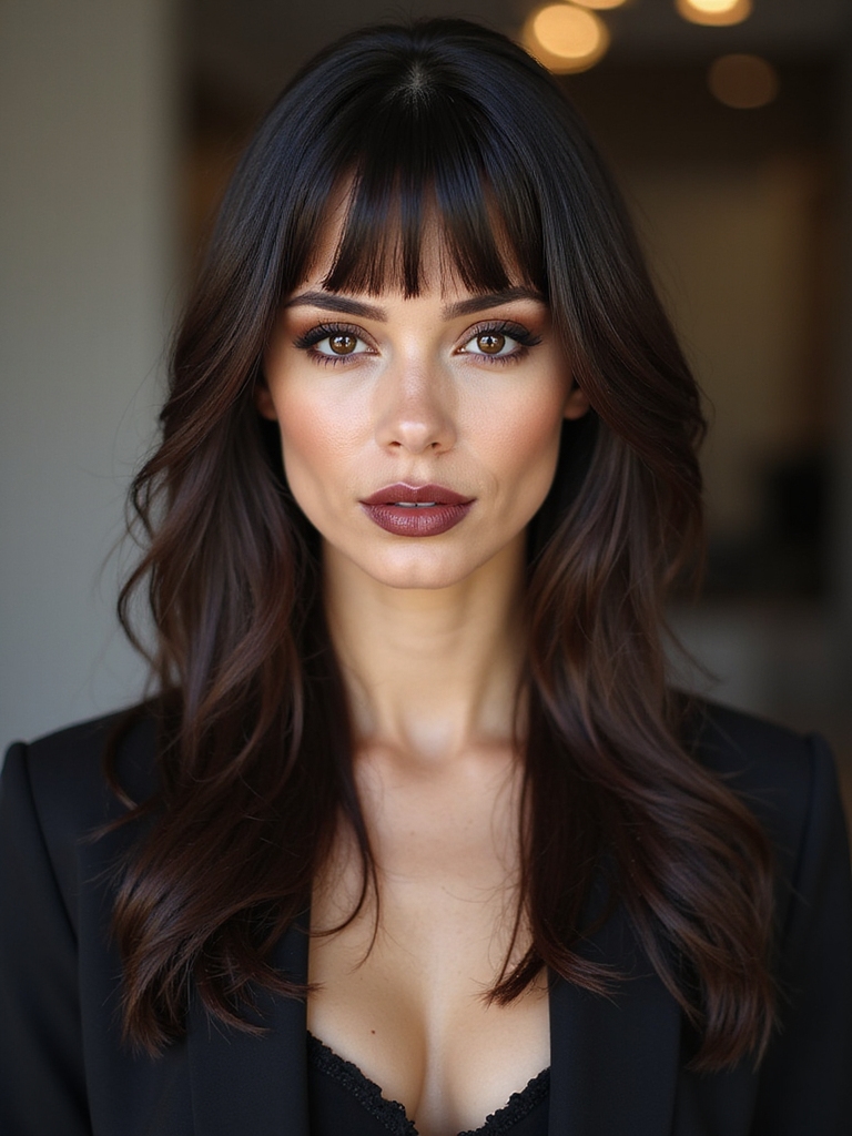 sleek center part straight shine