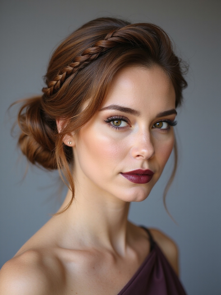 sleek chignon with playful braid