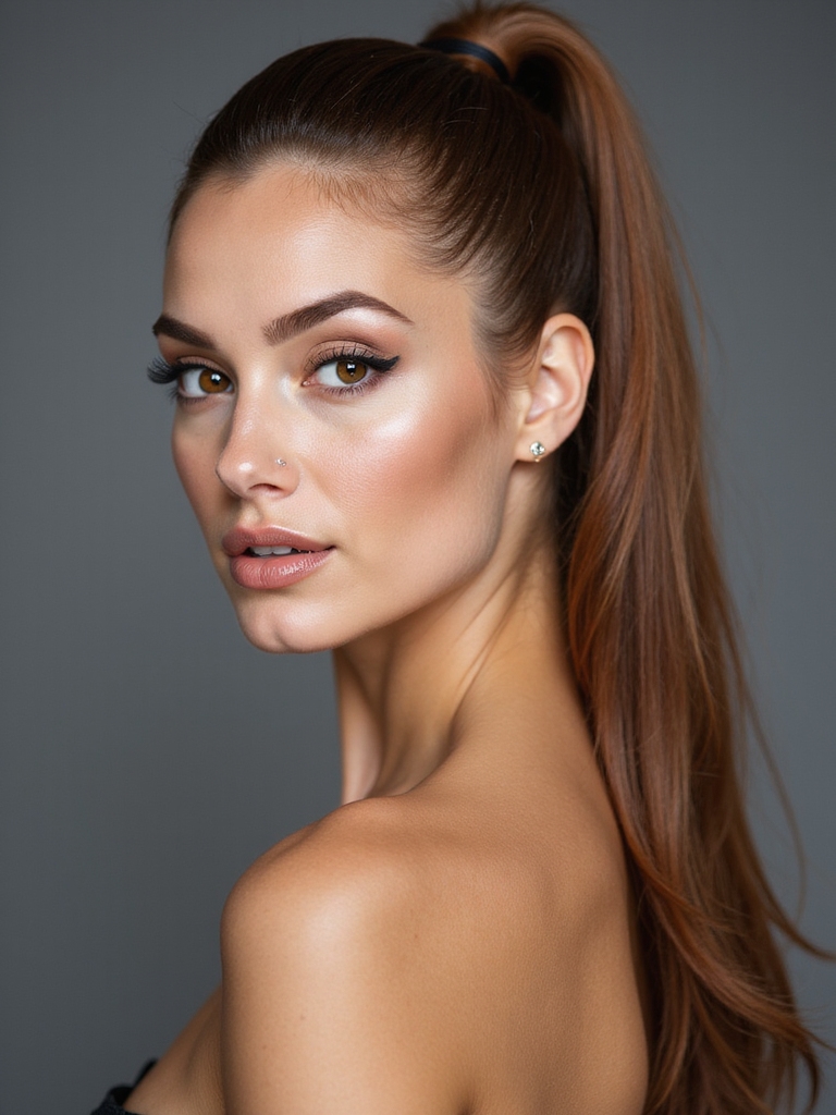 sleek glossy high ponytail