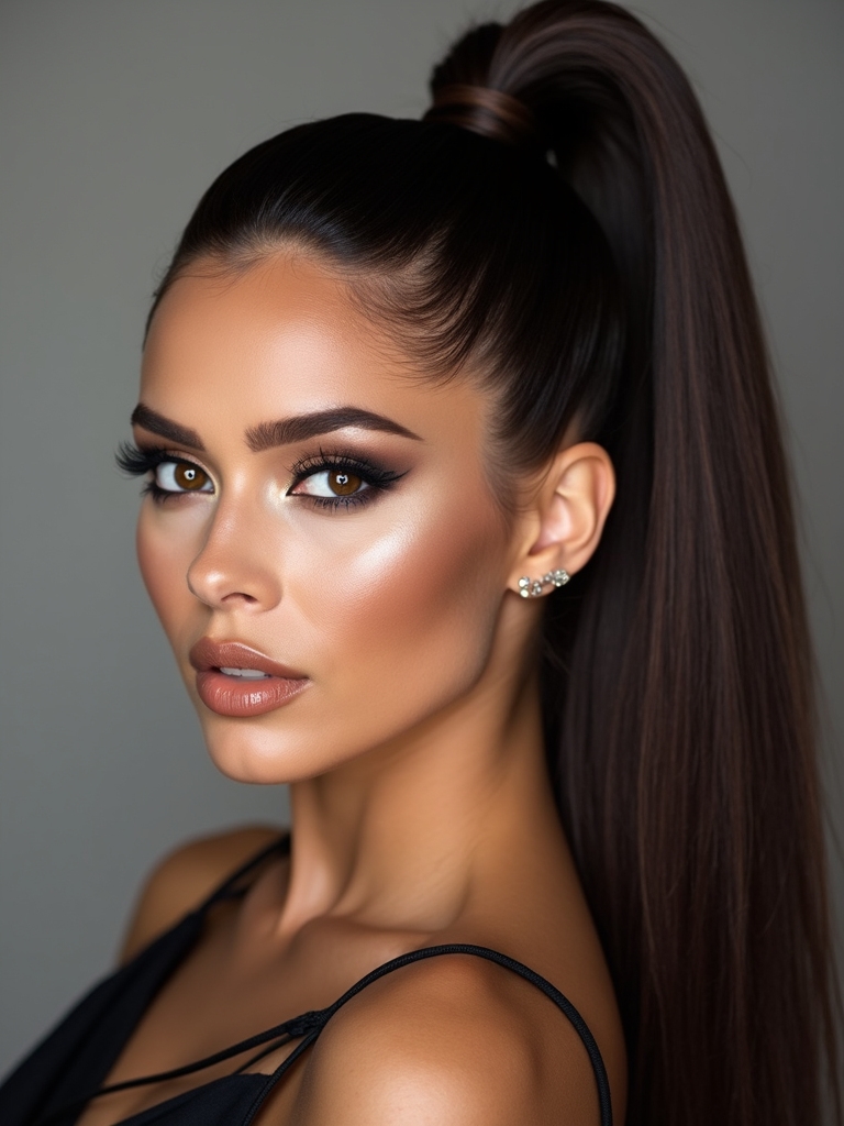 sleek glossy high ponytail