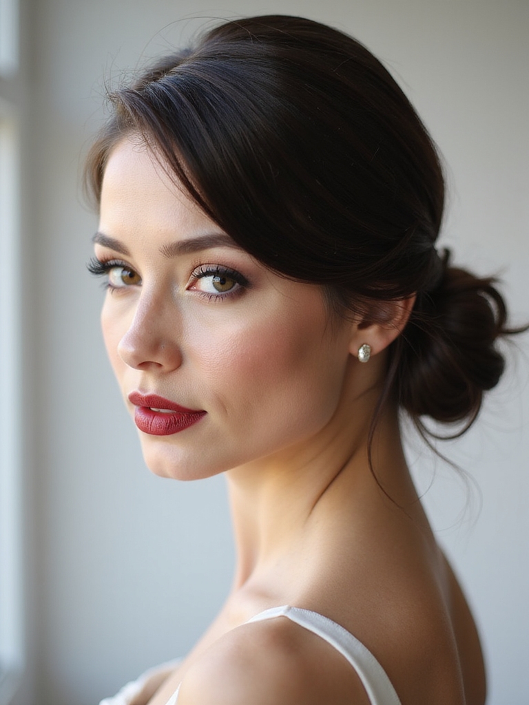 sleek glossy low ponytail