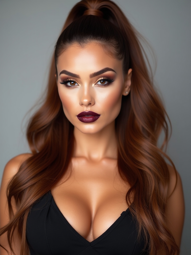 sleek glossy wrapped high ponytail