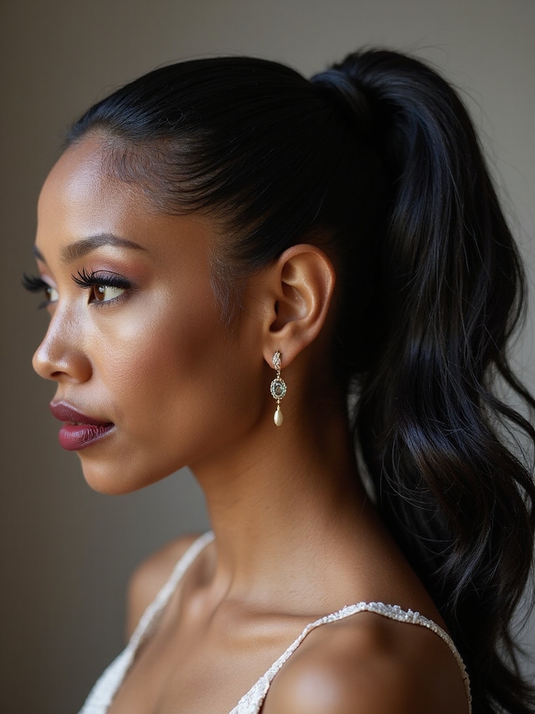 sleek high gloss ponytails