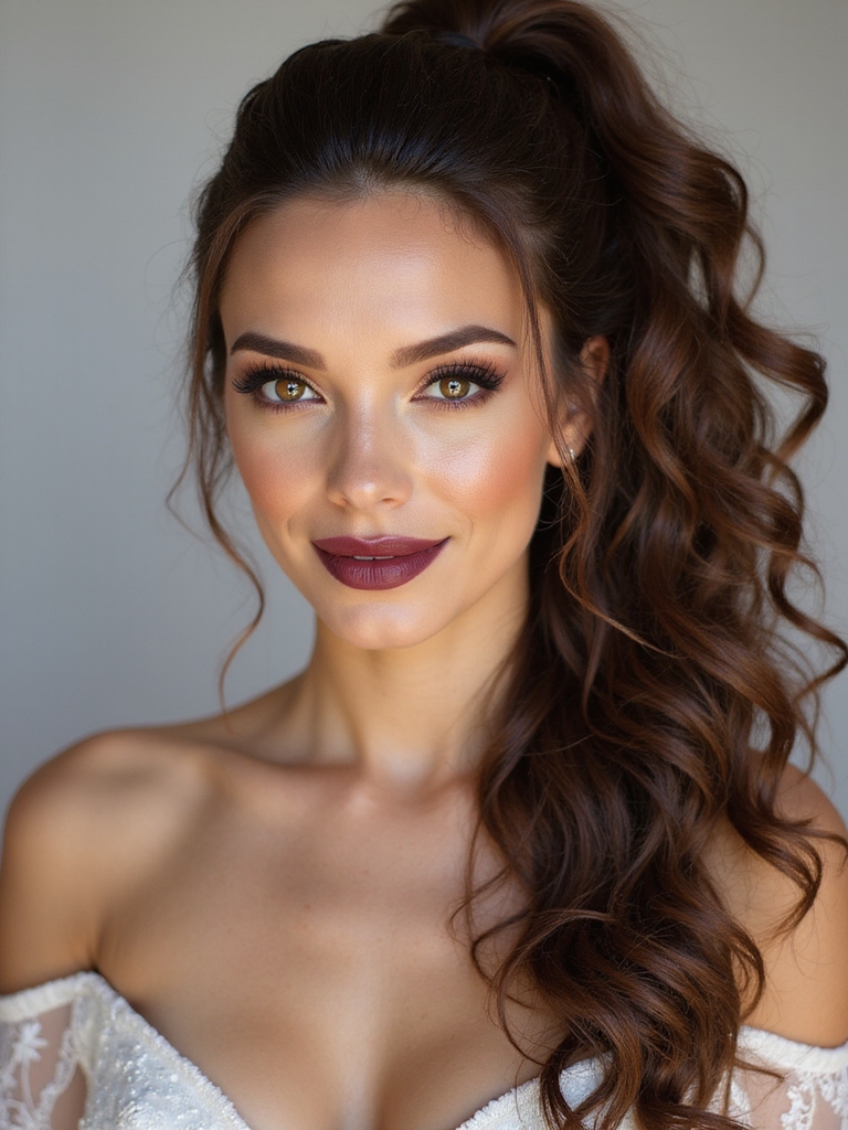 sleek high ponytail curls