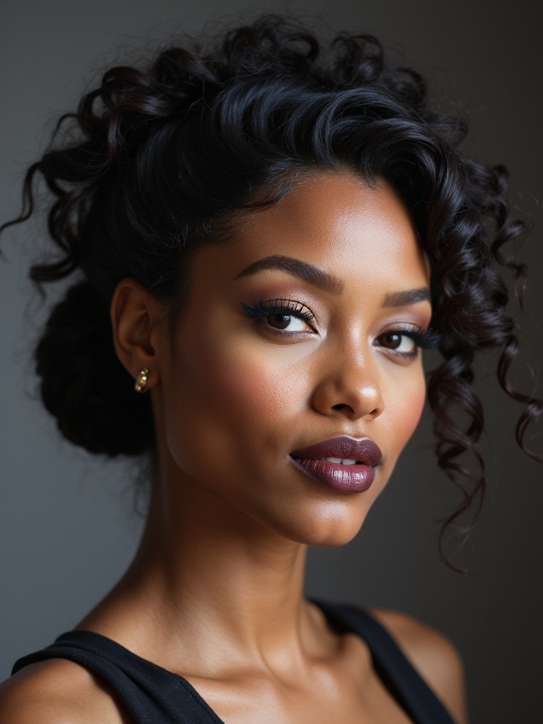 sleek low bun with tendrils