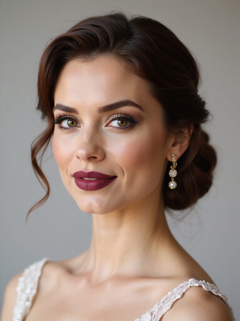 sleek low bun with tendrils