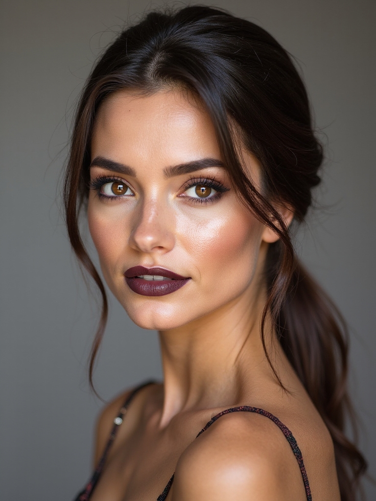 sleek low center part ponytail