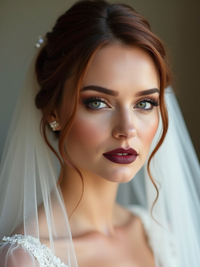 sleek low chignon veil