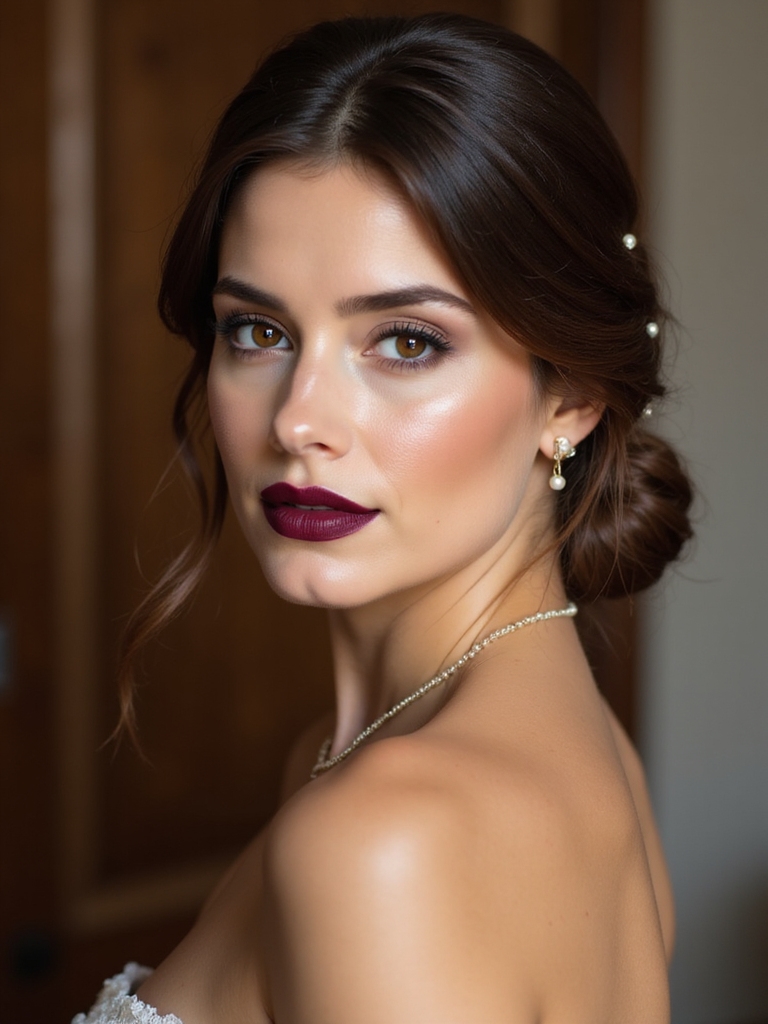 sleek low chignon with tendrils