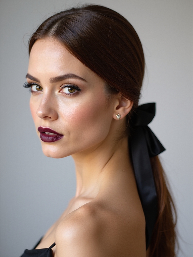 sleek low ponytail with ribbon