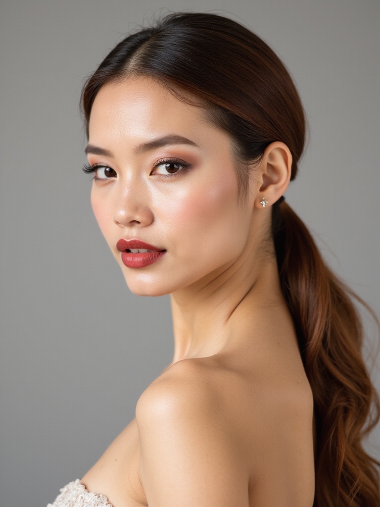 sleek low wrapped ponytail