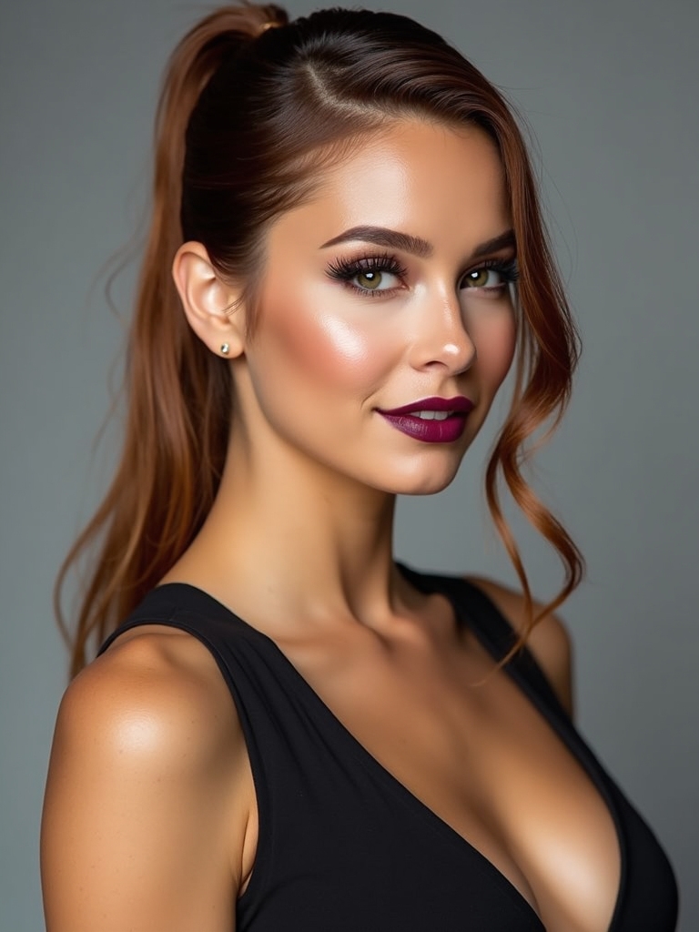 sleek mid height ponytail with deep part
