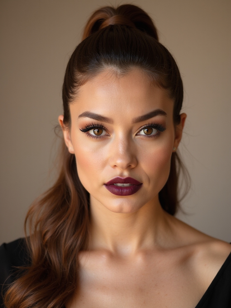 sleek mid height wrapped ponytail