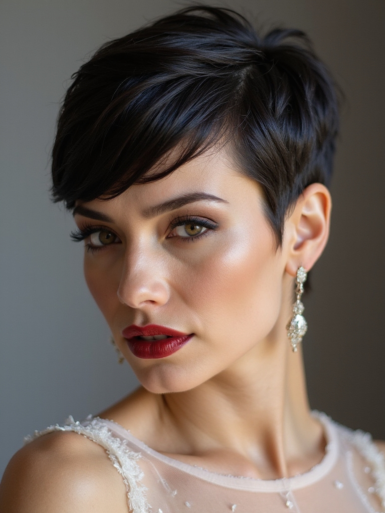 sleek pixie with deep part