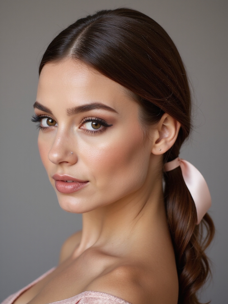 sleek ponytail with ribbon