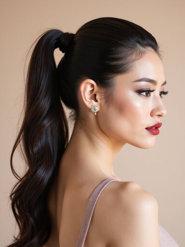 sleek romantic wedding ponytail