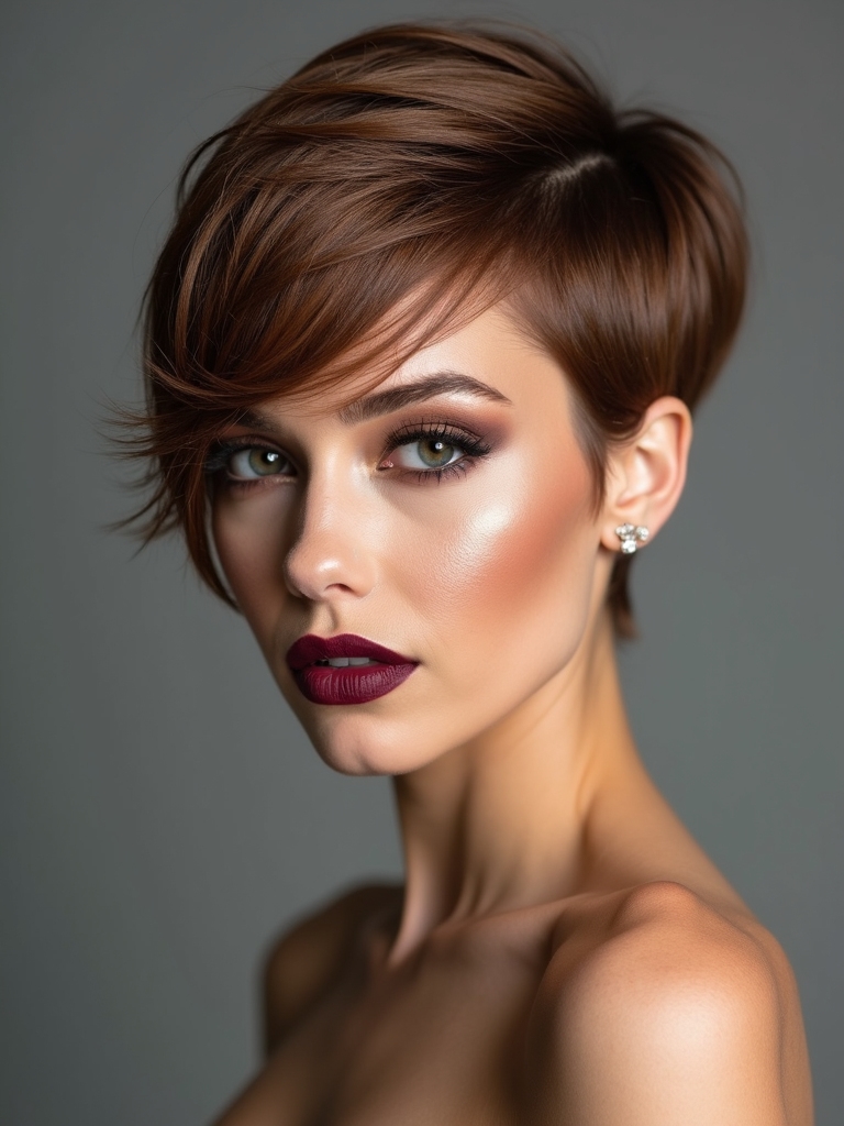 sleek side parted tucked bob