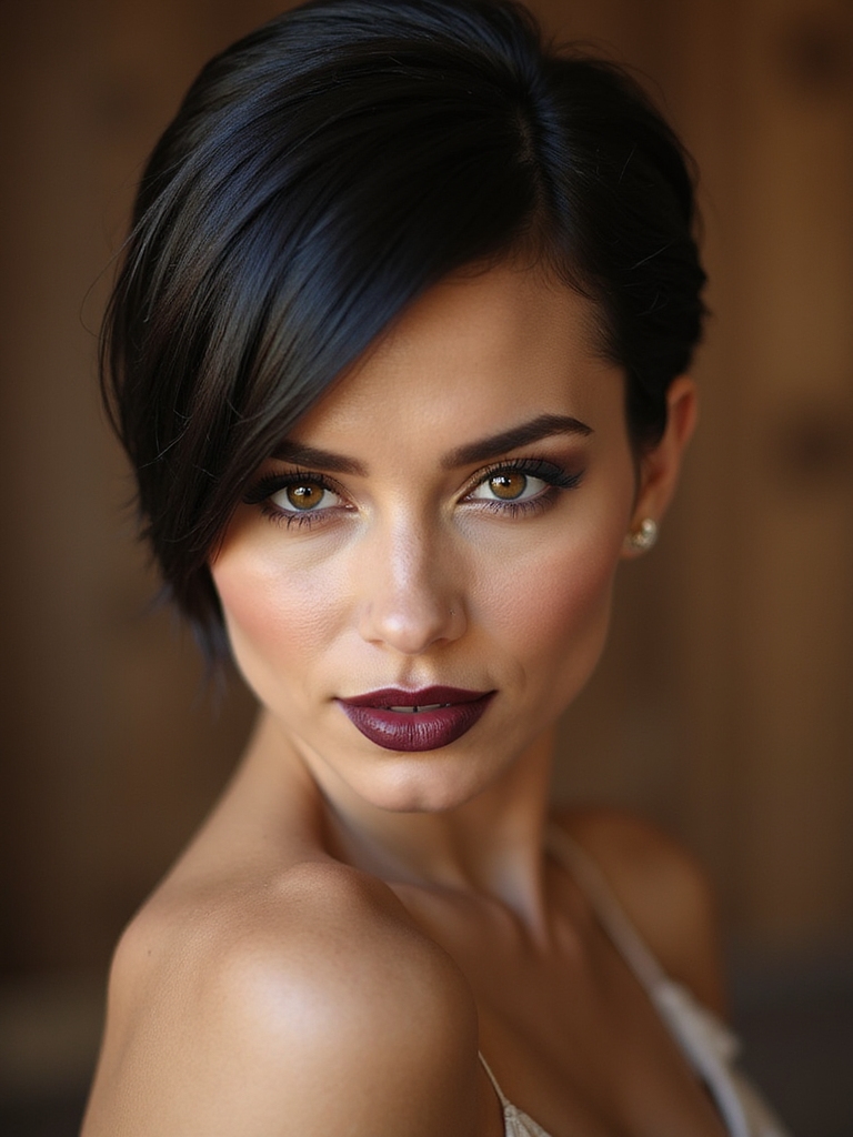 sleek side swept bridal pixie