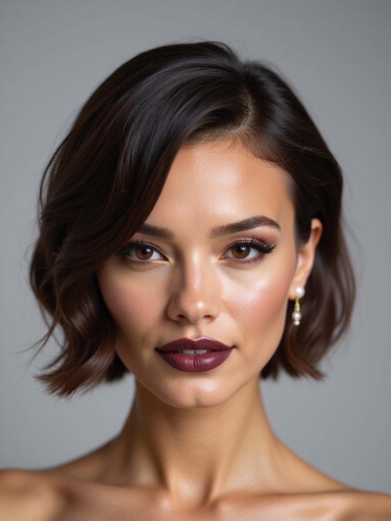 sleek tucked bob with pearls